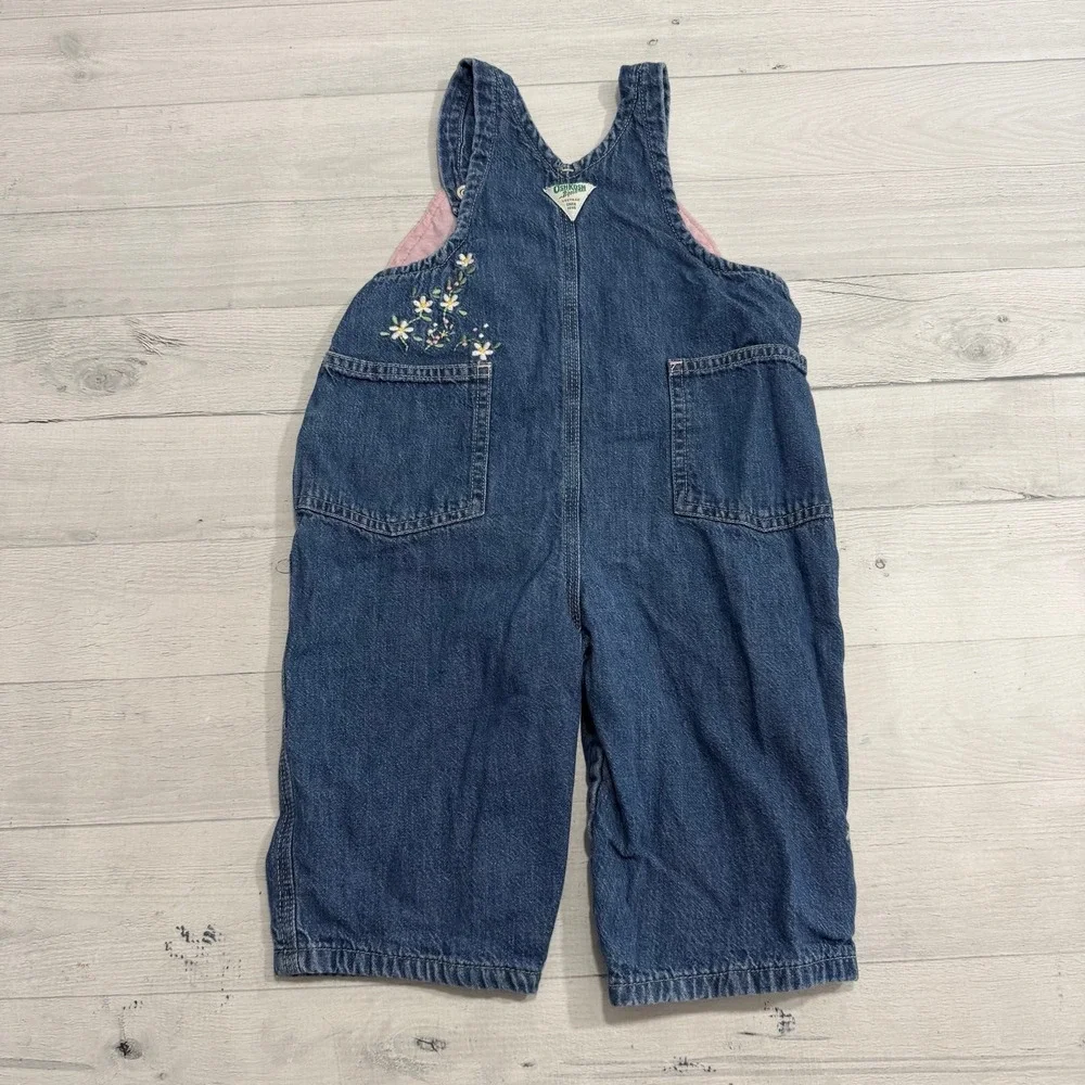 OshKosh B'Gosh girls denim pink lined overalls floral embroidery size‎ 12 months
